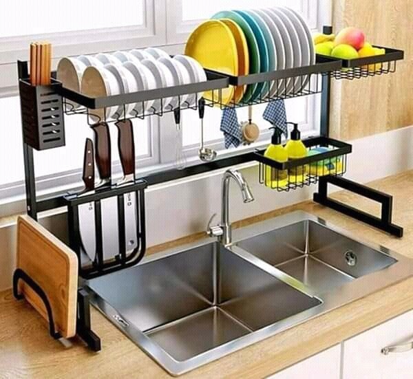 Stainless Steel Over Sink Hanging Dish Rack Plate Organizer